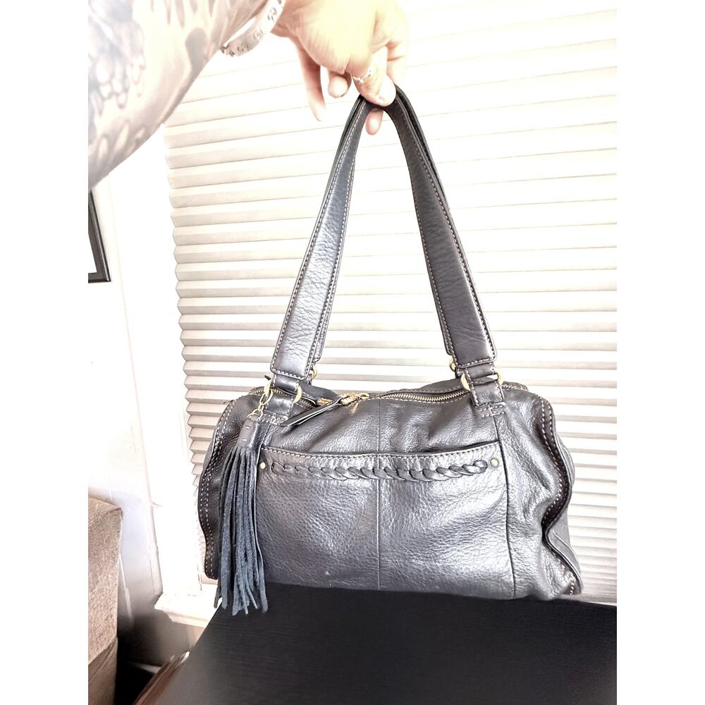 Hobo The Original Black Genuine Leather Satchel Shoulder Bag Tassel Accent